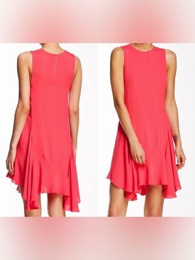 A.L.C. Sleeveless Coral High-Low Ruffle Hem Dress
